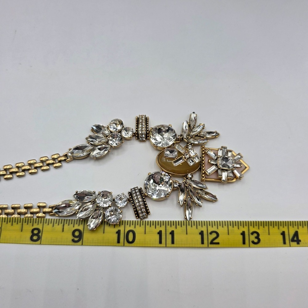 J. Crew Statement Crystal Bib Necklace Gold Tone Multi-Gem Sparkle Chunky Used - Picture 3 of 10
